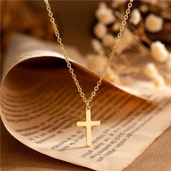 Cross Necklace for Women 14K Gold Plated Cross Pendant Simple Cute Necklace - Picture 6 of 7
